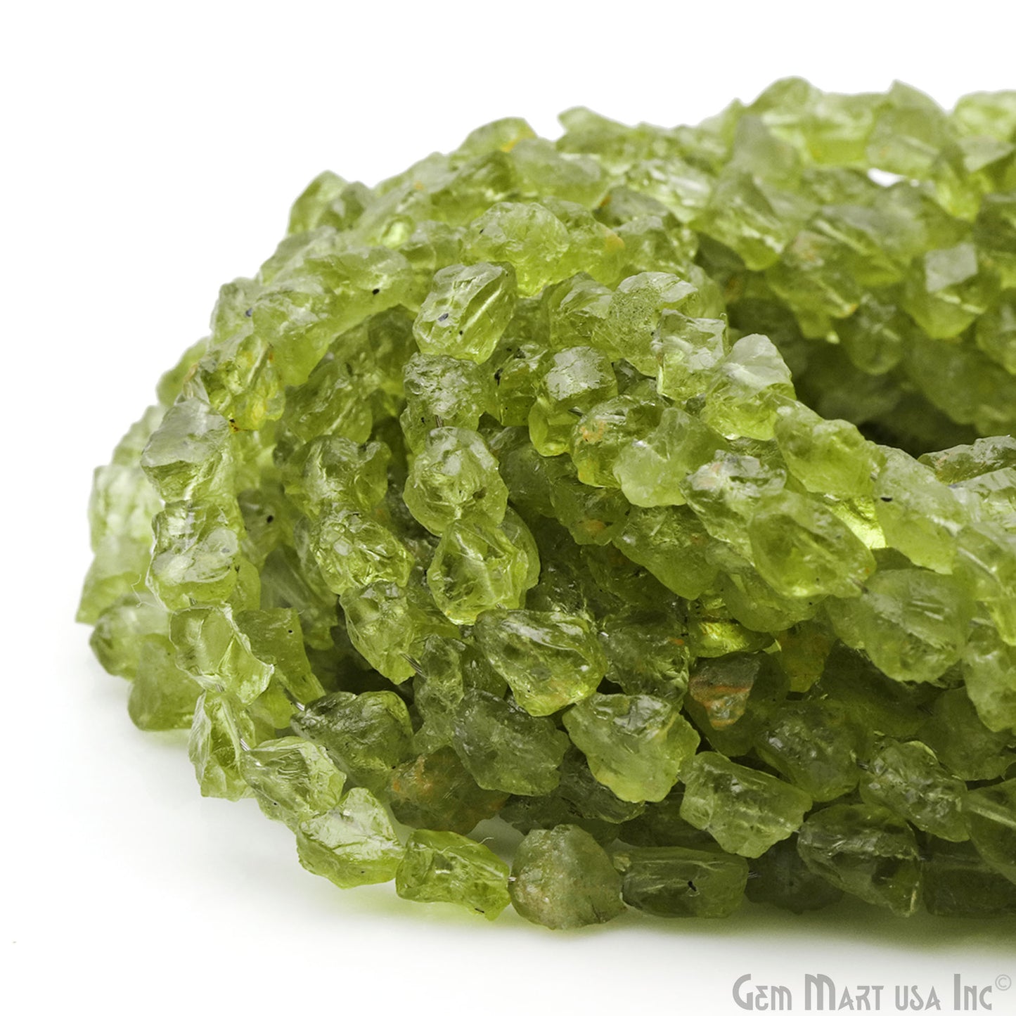 Peridot Rough Beads, 8 Inch Gemstone Strands, Drilled Strung Briolette Beads, Free Form, 7x5mm