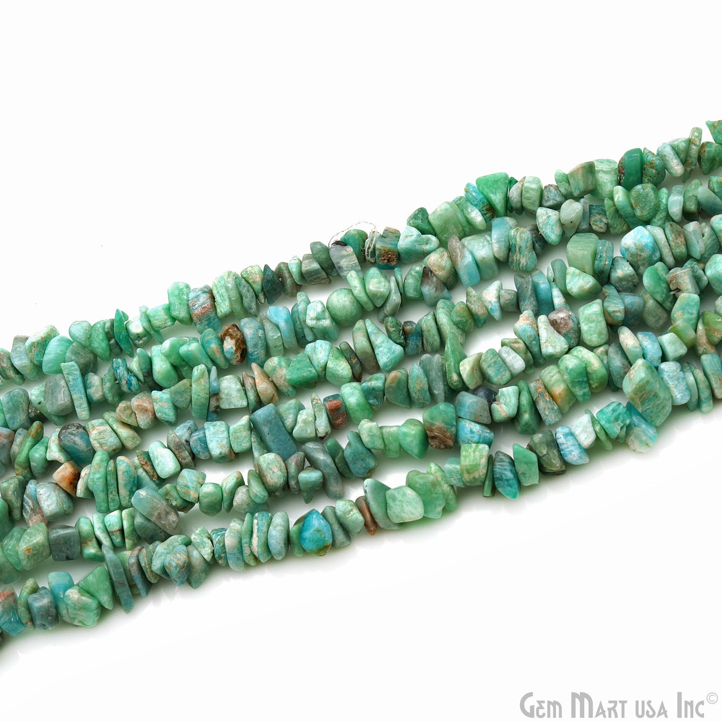 Amazonite Chip Beads, 34 Inch, Natural Chip Strands, Drilled Strung Nugget Beads, 7-10mm, Polished, GemmartUSA (CHAZ-70004)