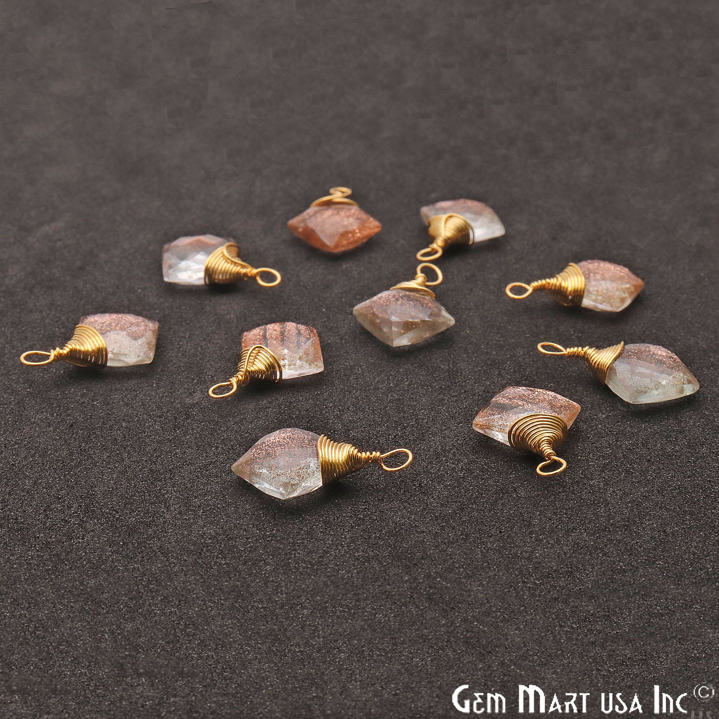 Copper Infused Square 10mm Gold Plated Wire Wrapped Gemstone Connector - GemMartUSA