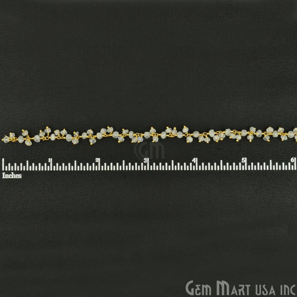 Rainbow Moonstone Cluster Dangle Chain, Gold Plated wire wrapped Beads Rosary Chain, Jewelry Making Supplies (GPRM-30021) - GemMartUSA (764181643311)