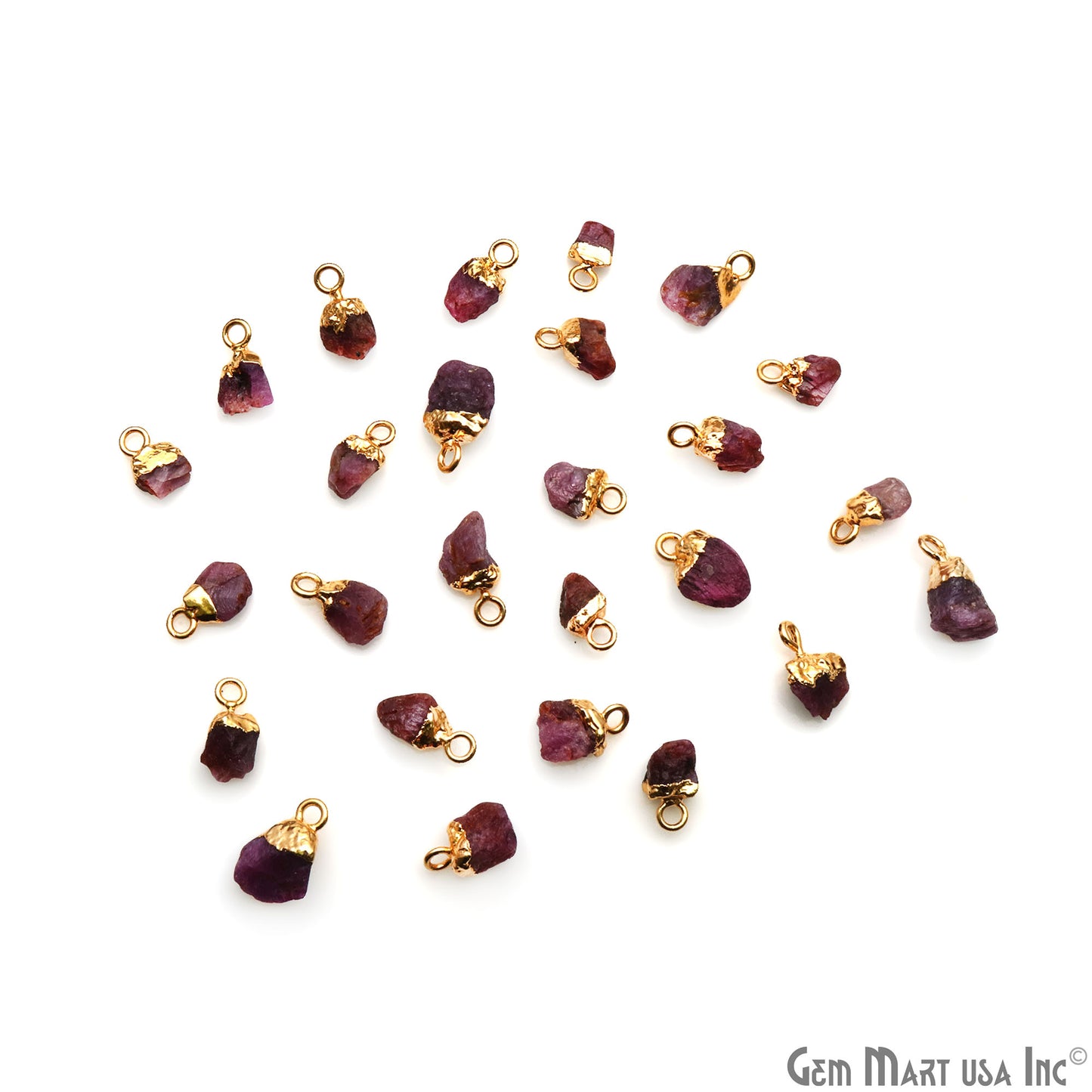 Rough Ruby Gemstone Organic Gold Edged Single Bail Connector