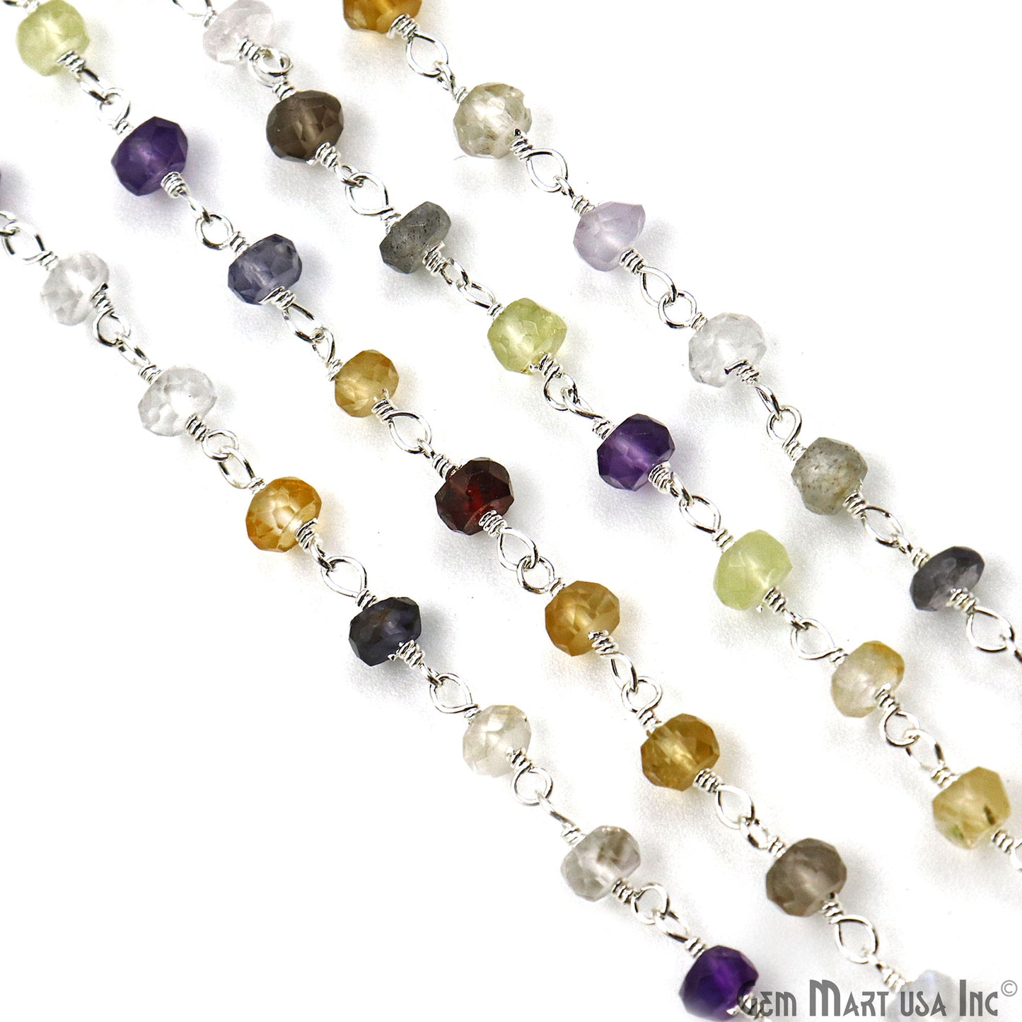 Multi Color Cubic Zirconia Faceted Beads 3-3.5mm Silver Plated Gemstone Rosary Chain