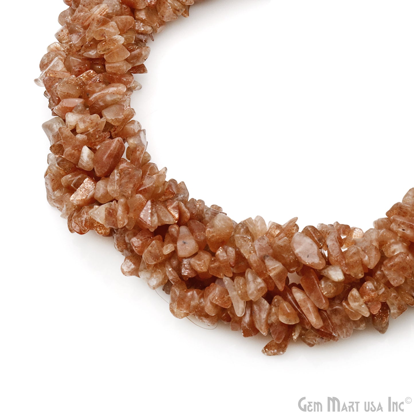 Sunstone Chip Beads, 34 Inch, Natural Chip Strands, Drilled Strung Nugget Beads, 7-10mm, Polished, GemmartUSA (CHSN-70004)