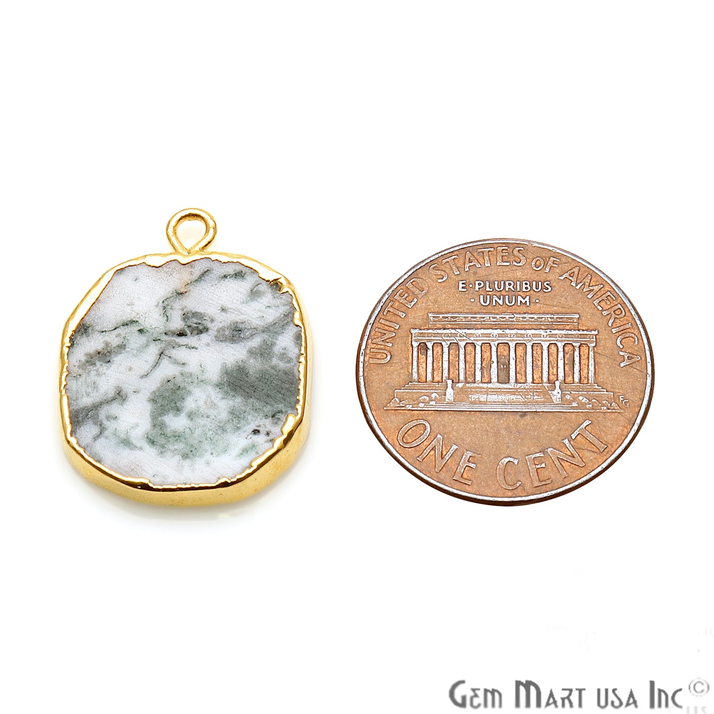 Rough Tree Agate 20x16mm Organic Gold Edged Bail Connector - GemMartUSA