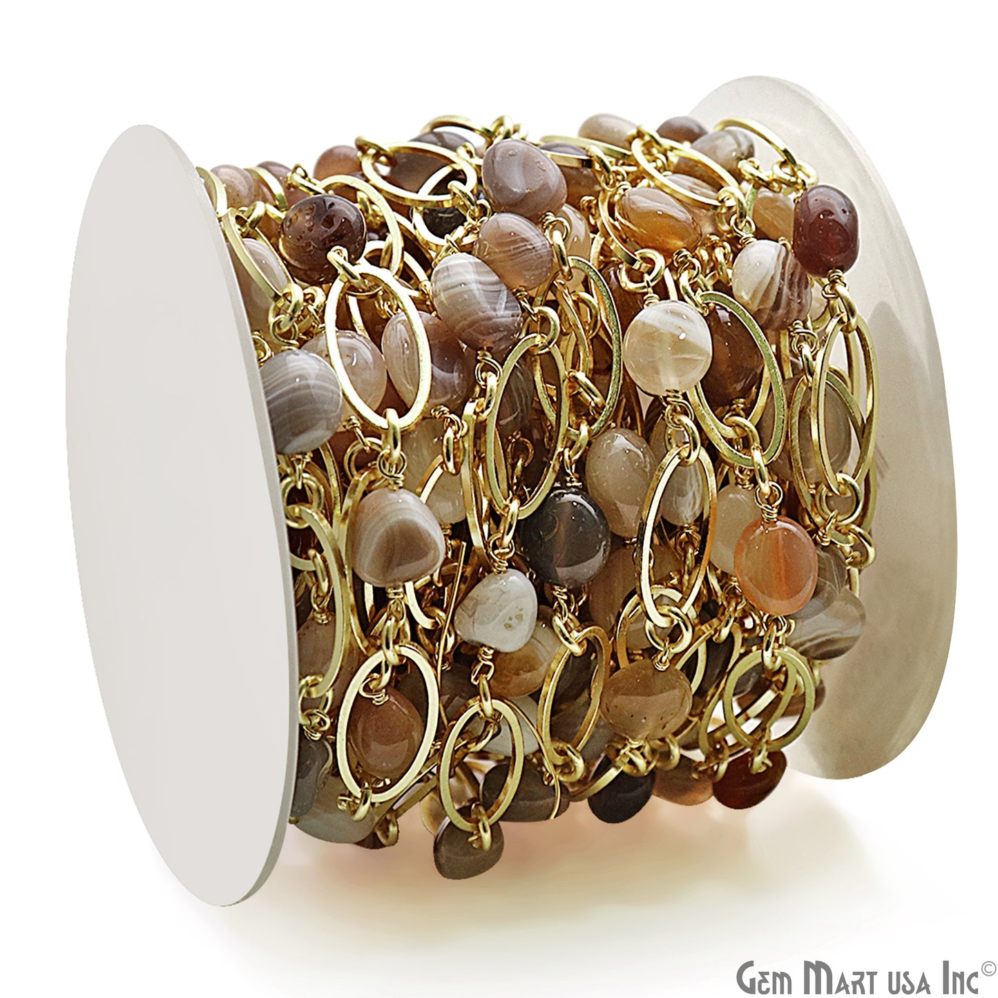 Multi Moonstone With Gold Plated Oval Finding Rosary Chain - GemMartUSA