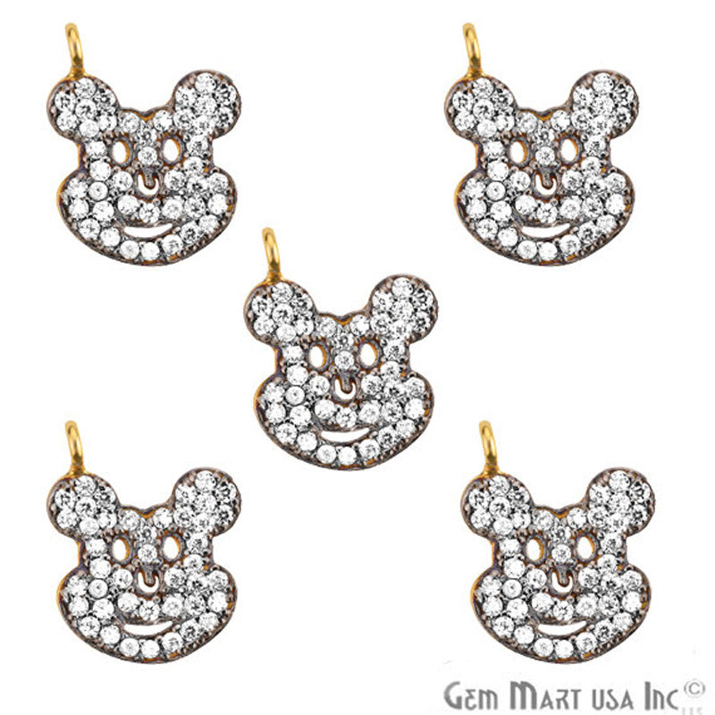 Cubic Zircon Pave 'Micky Face' Gold Vermeil Charm For Bracelet & Pendants - GemMartUSA