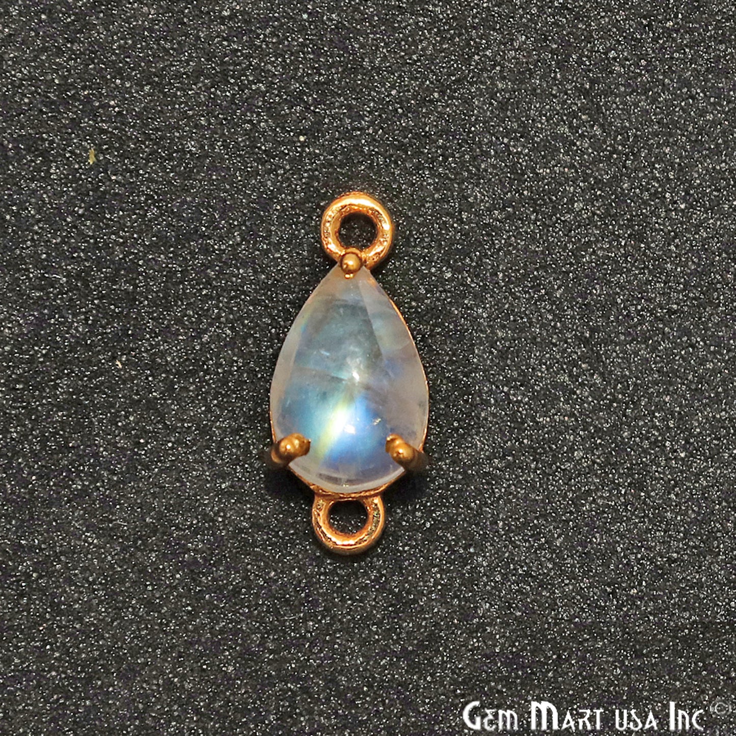 Rainbow Moonstone Cabochon Pears Prong Gold Plated Bail Connector - GemMartUSA