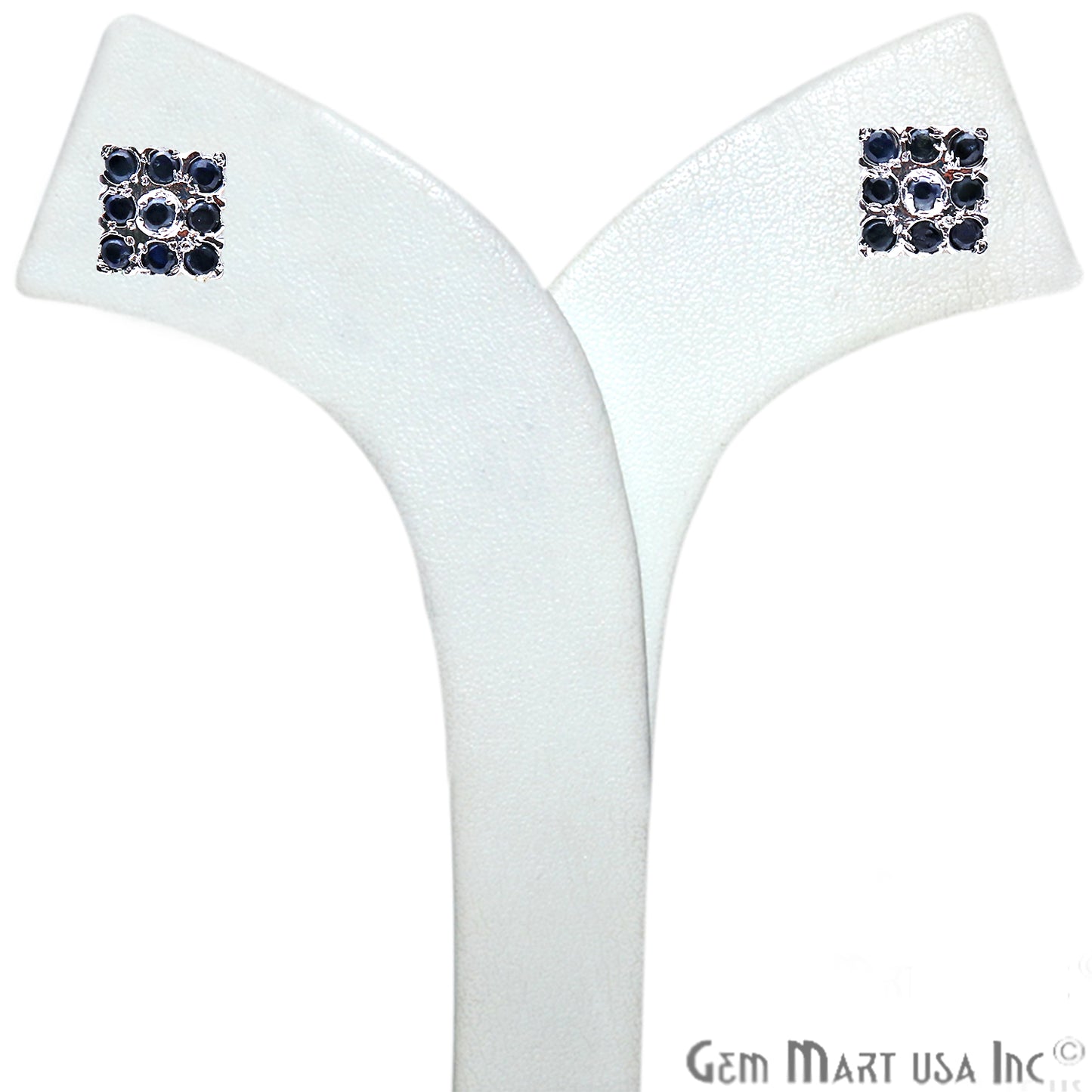 Black Sapphire 10mm Sterling Silver Square Shape Stud Earring - GemMartUSA