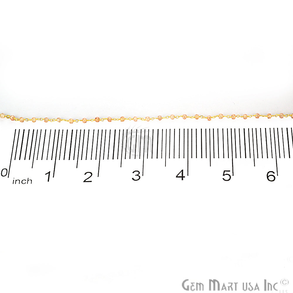 Brown Cubic Zirconia Faceted 2.5-3mm Gold Plated Wire Wrapped Beads Rosary Chain