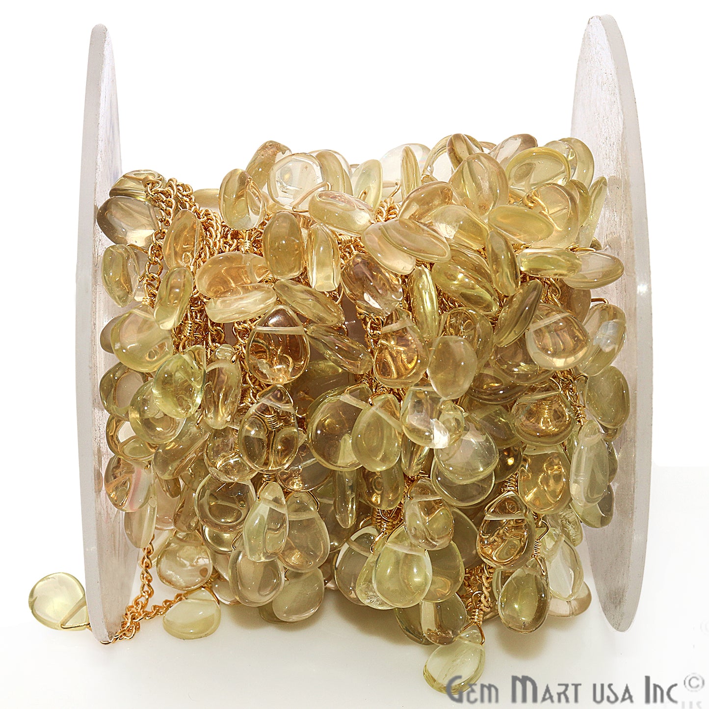 Lemon Topaz Faceted Beads Gold Wire Wrapped Dangle Rosary Chain - GemmartUSA