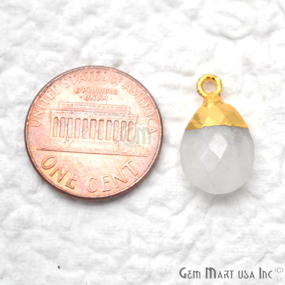 Rainbow Moonstone 14x10mm Pears Gold Electroplated Single Bail Gemstone Connector - GemMartUSA