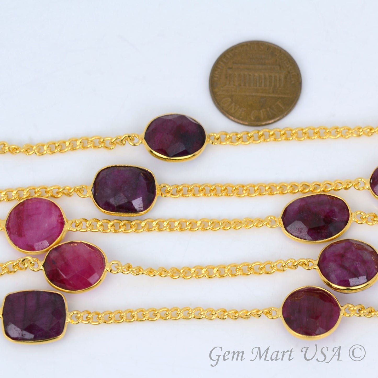 Ruby 10-15mm Gold Plated Bezel Connector Link Rosary Chain - GemMartUSA (764196093999)