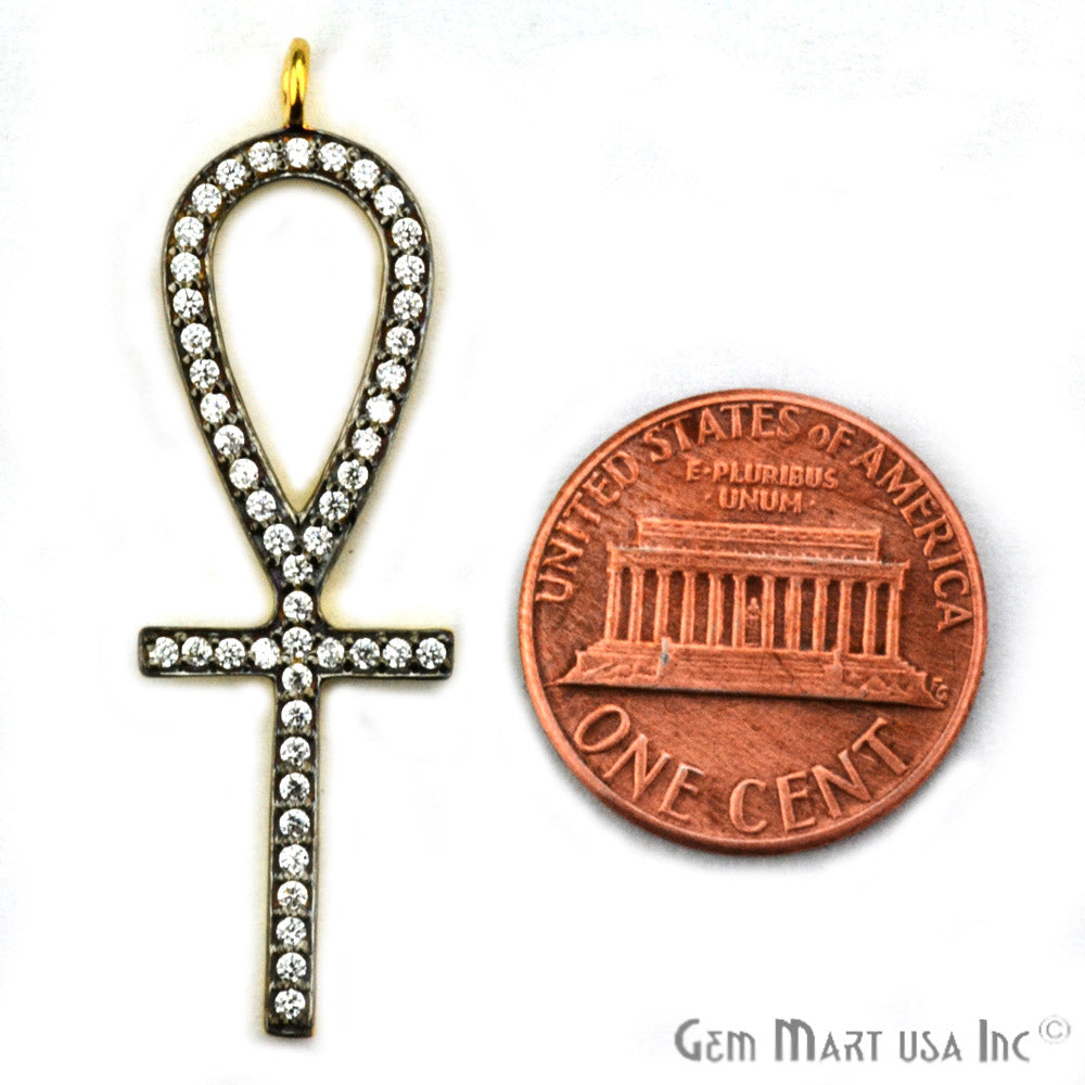 Ankh Cross' CZ Pave Gold Vermeil Charm for Bracelet & Pendants - GemMartUSA