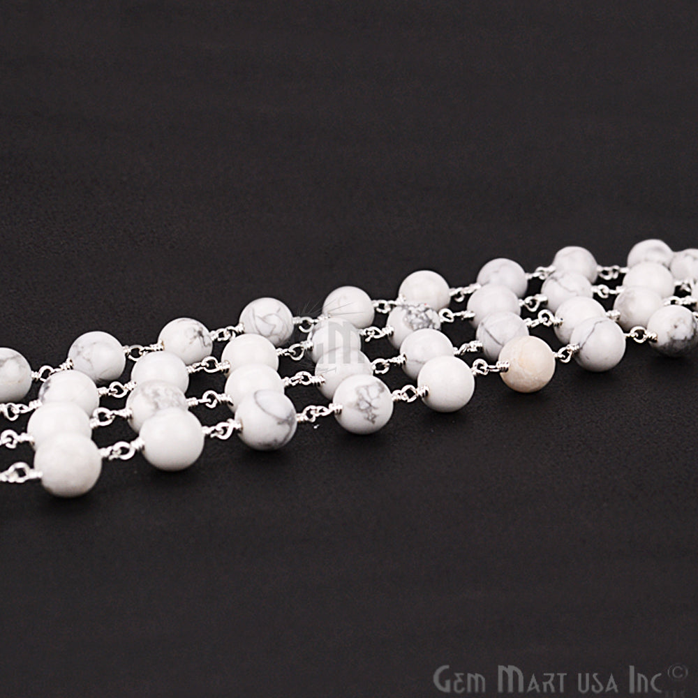 Howlite Jade Beads Silver Plated Wire Wrapped Rosary Chain (763855962159)