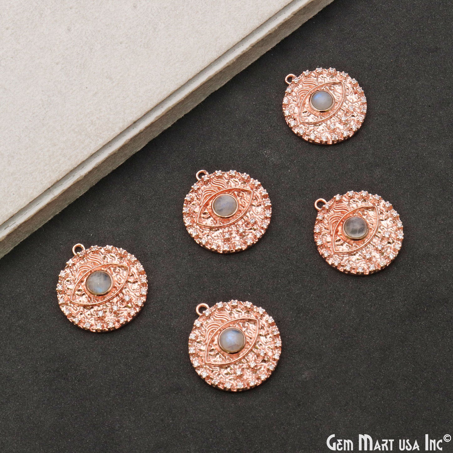 Round & Marquise Eye 27x24mm Rose Gold Plated Single Bail Gemstone Pendant