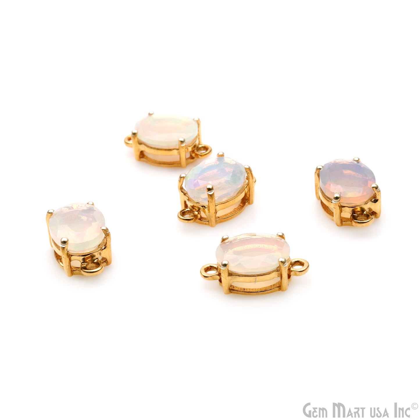 Ethiopian Opal Prong Setting Gold Plated Gemstone Connector
