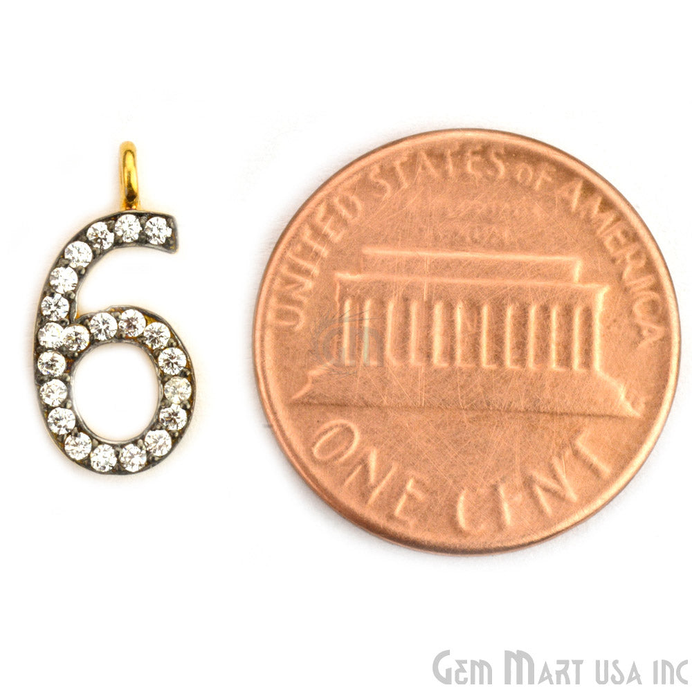 6' Numbering CZ Pave Gold Vermeil Charm for Bracelet & Pendants - GemMartUSA