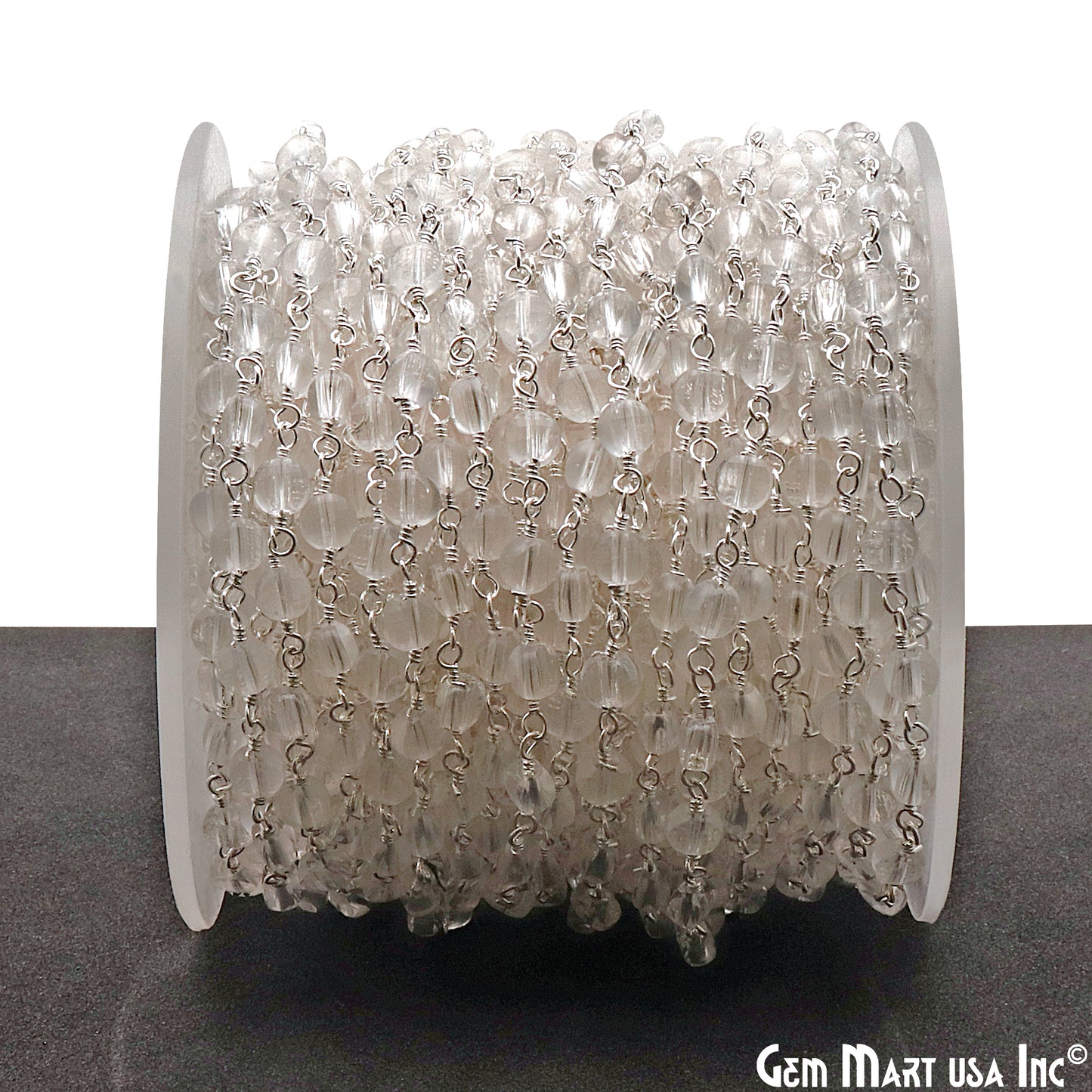 Crystal Faceted 3-4mm Silver Wire Wrapped Rosary Chain - GemMartUSA