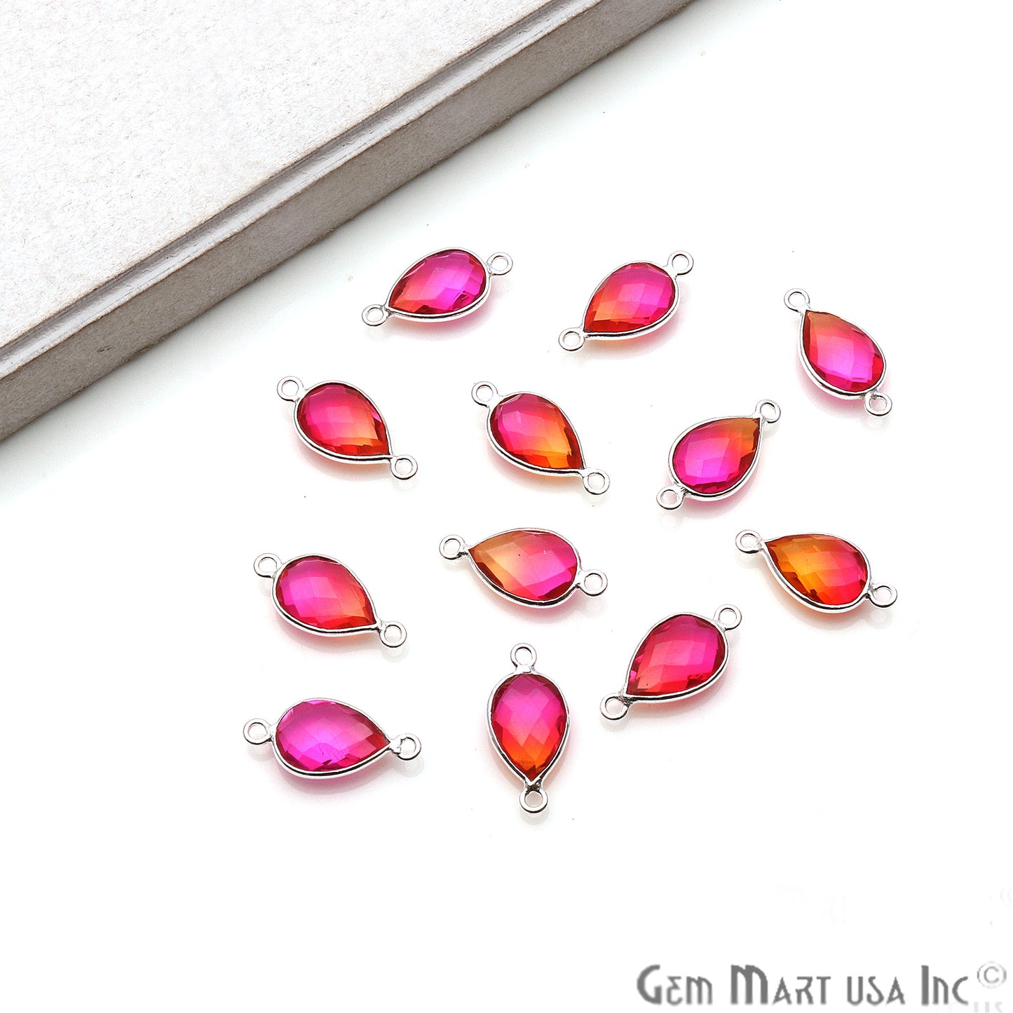 Doublet Aura Quartz 8x12mm Pear Connector (Pick Color,Bail or plating) - GemMartUSA