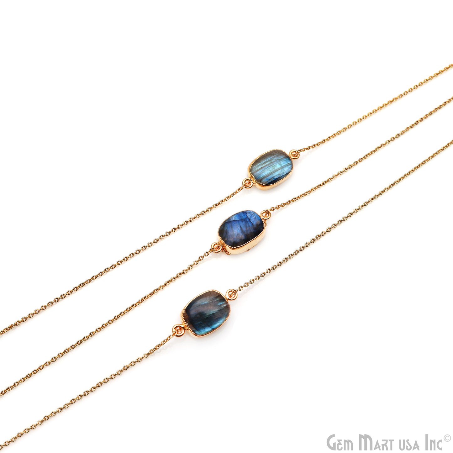Flashy Labradorite 24x12mm Cabochon Octagon Double Bail Gold Electroplated Gemstone Connector