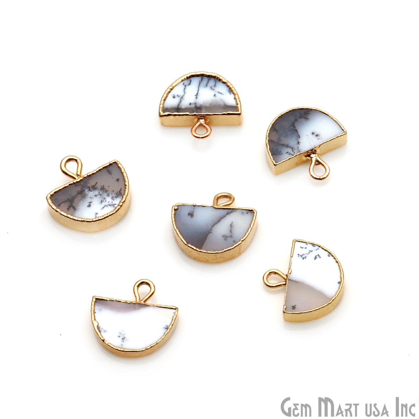 Half Moon Shape 14x13mm Gold Electroplated Gemstone Connector (Pick Stone) - GemMartUSA