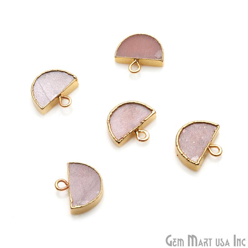Half Moon Shape 14x13mm Gold Electroplated Gemstone Connector (Pick Stone) - GemMartUSA