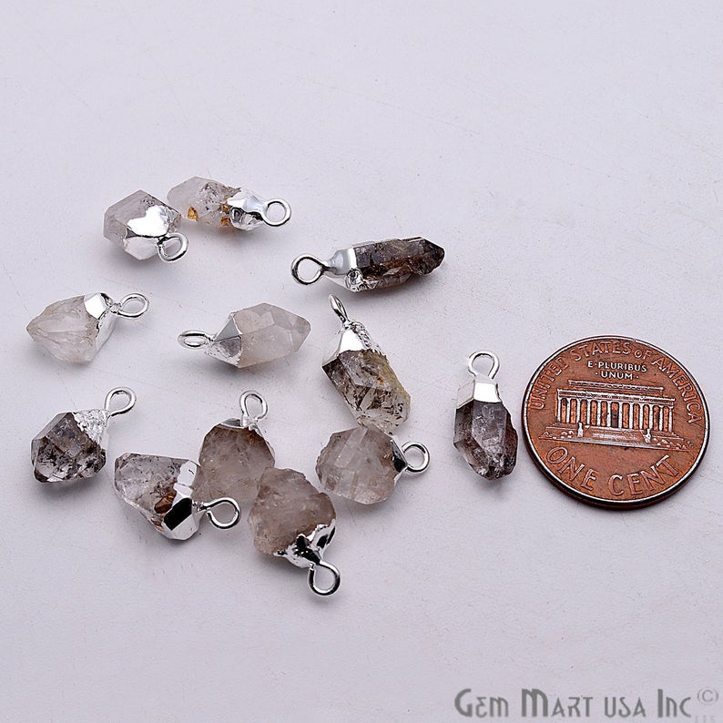 Rough Herkimer Diamond Silver Edged Single Bail Connector
