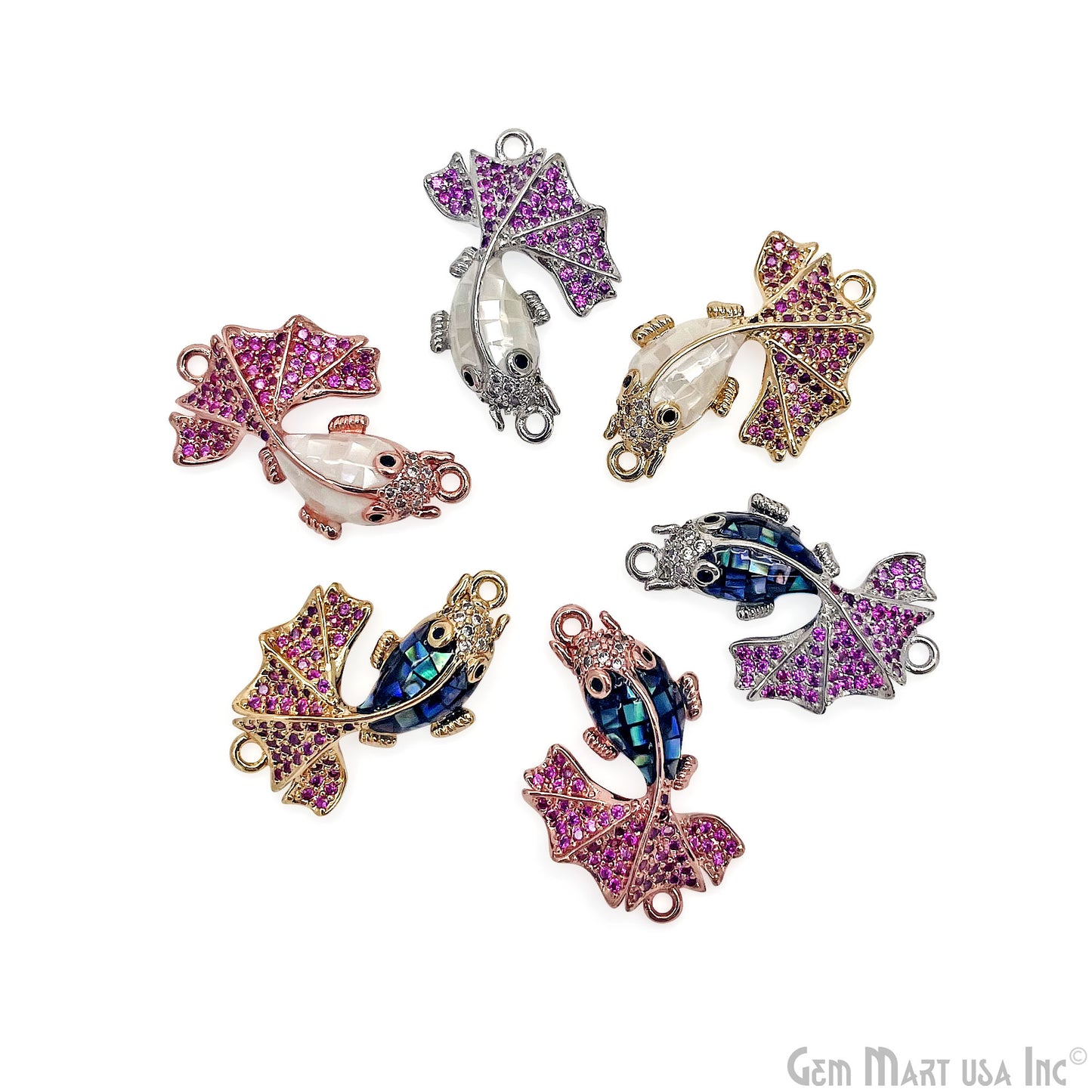 CZ Beads Fish Charm Pendant 26x16mm Natural Shell Paved Cute Fish Bracelet Charms