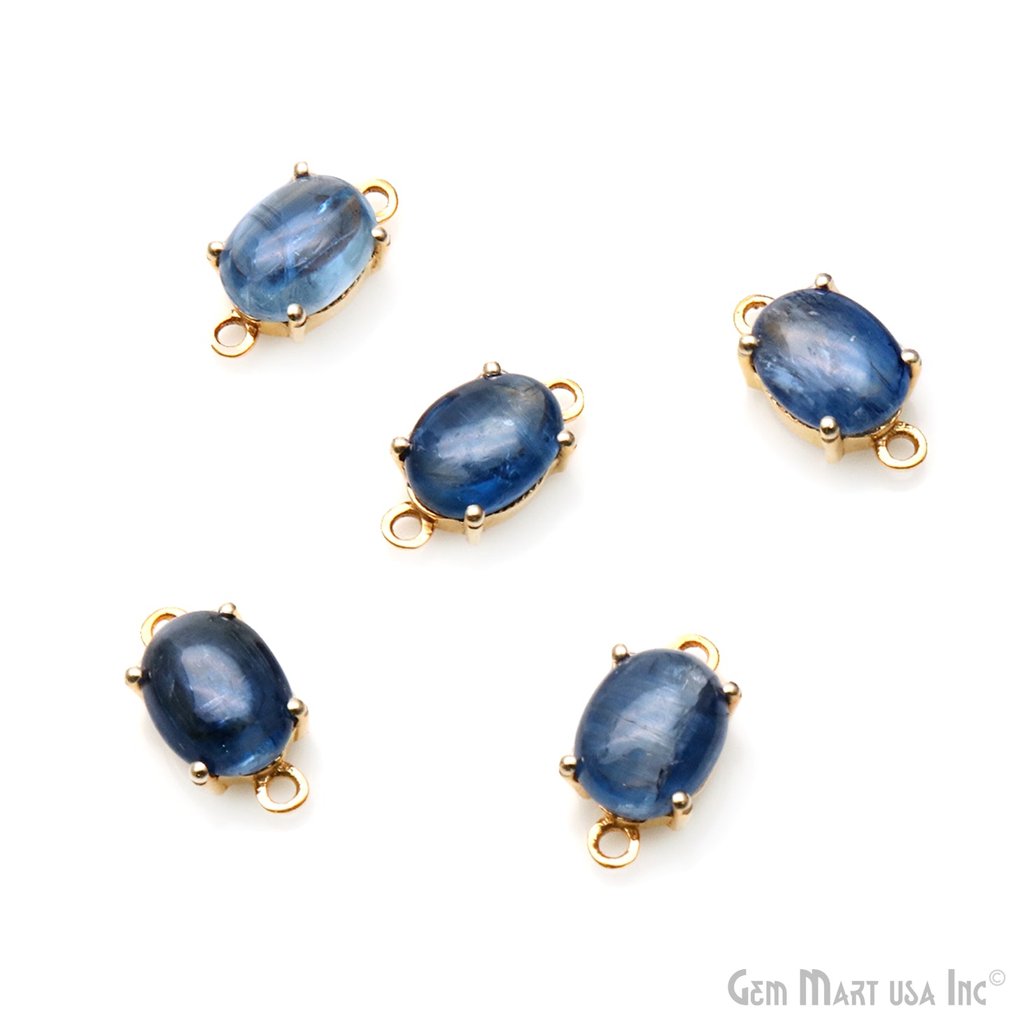 Kyanite Gemstone Oval 7x9mm Prong Setting Gold Plated Connector