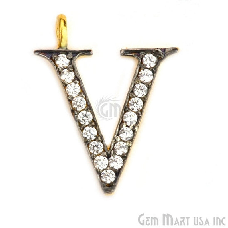 V' Alphabet Charm CZ Pave Gold Vermeil Charm for Bracelet & Pendants - GemMartUSA