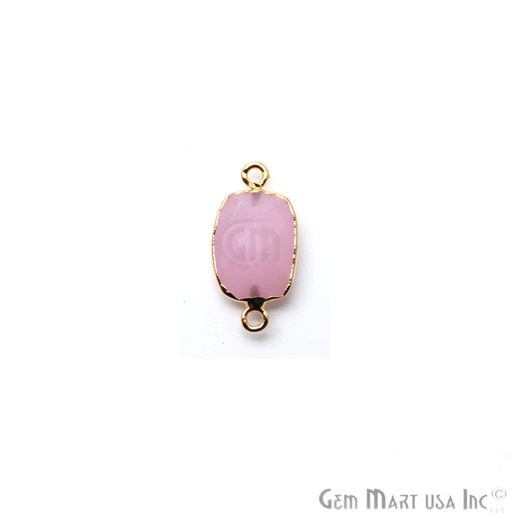 Rose Chalcedony 12x16mm Octagon Gold Electroplated Double Bail Gemstone Connector - GemMartUSA