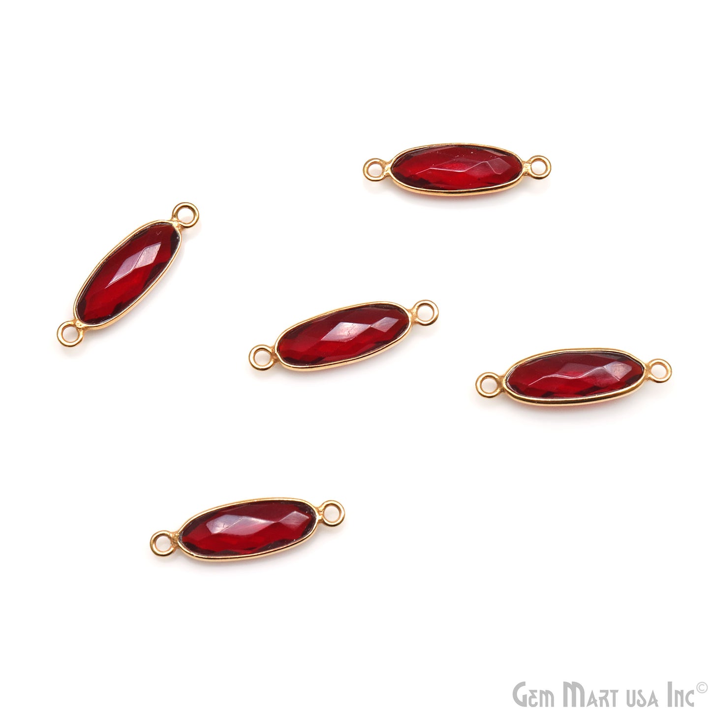 Faceted Oval 5x15mm Gold Plated Double Bail Gemstone Bezel Connector