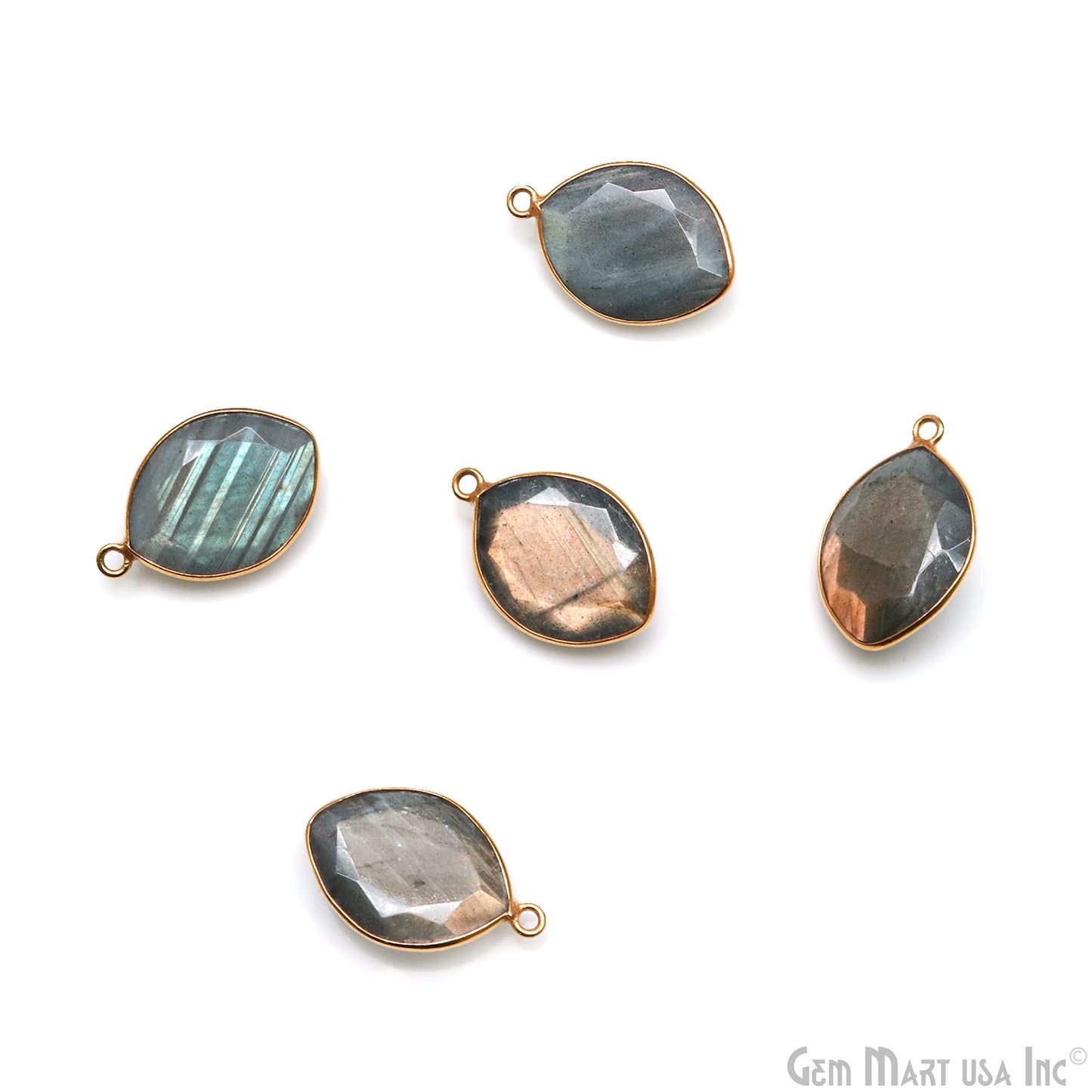 Labradorite Marquise 14x18mm Gold Plated Single Bail Gemstone Bezel Connector