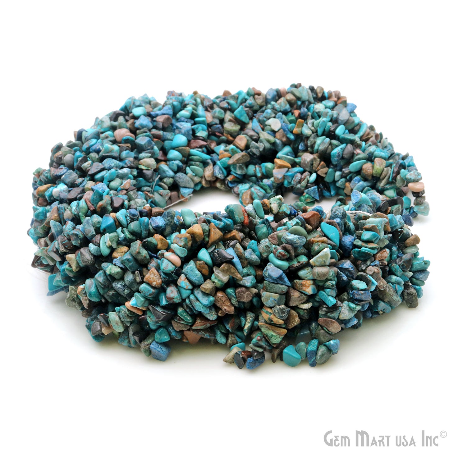 Chrysocolla Chip Beads, 34 Inch, Natural Chip Strands, Drilled Strung Nugget Beads, 7-10mm, Polished, GemmartUSA (CHCH-70004)