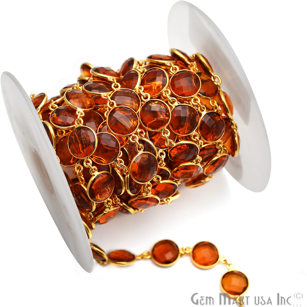 Citrine 12mm Round Gold Plated Continuous Connector Chain - GemMartUSA (764276441135)
