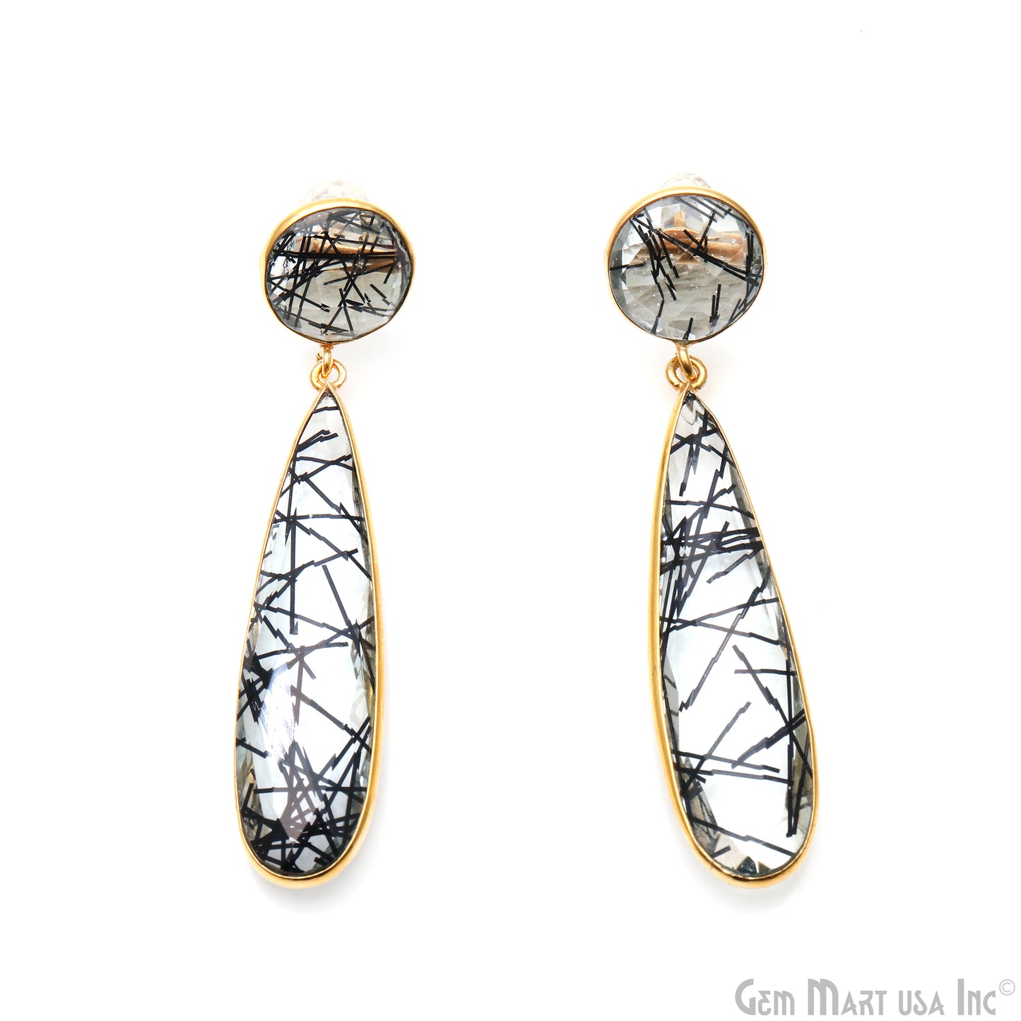 Pear and Round Shape 43x28mm Gold Plated Gemstone Dangle Studs