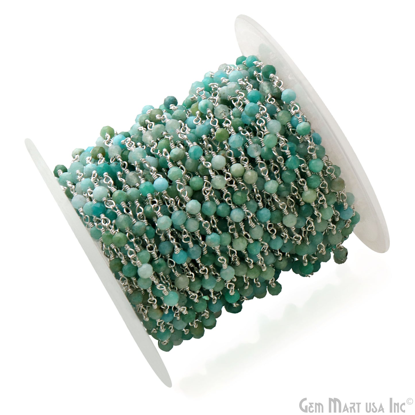 Amazonite 3-3.5mm Silver Plated Beaded Wire Wrapped Rosary Chain