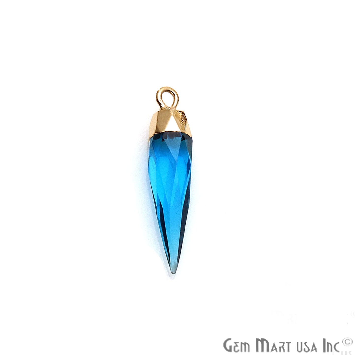 Swiss Blue Topaz 26x6mm Gold Electroplated Gemstone Connector - GemMartUSA