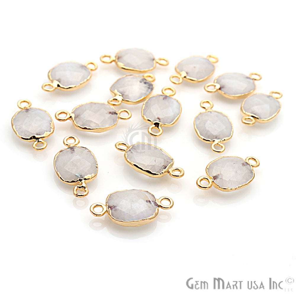 Rainbow Moonstone 10x12mm Octagon Gold Electroplated Gemstone Connector - GemMartUSA