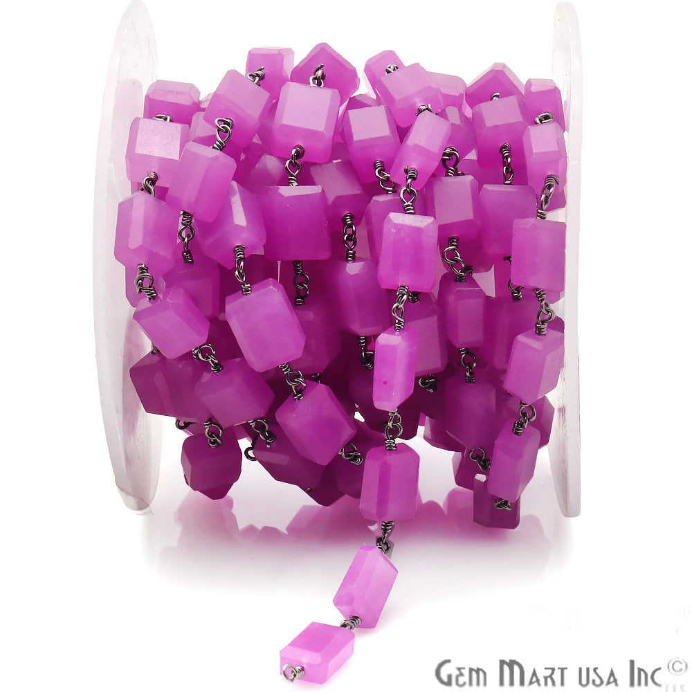 Lavender Cube Shape Gemstone Oxidized Wire Wrapped Beaded Rosary Chain - GemmartUSA
