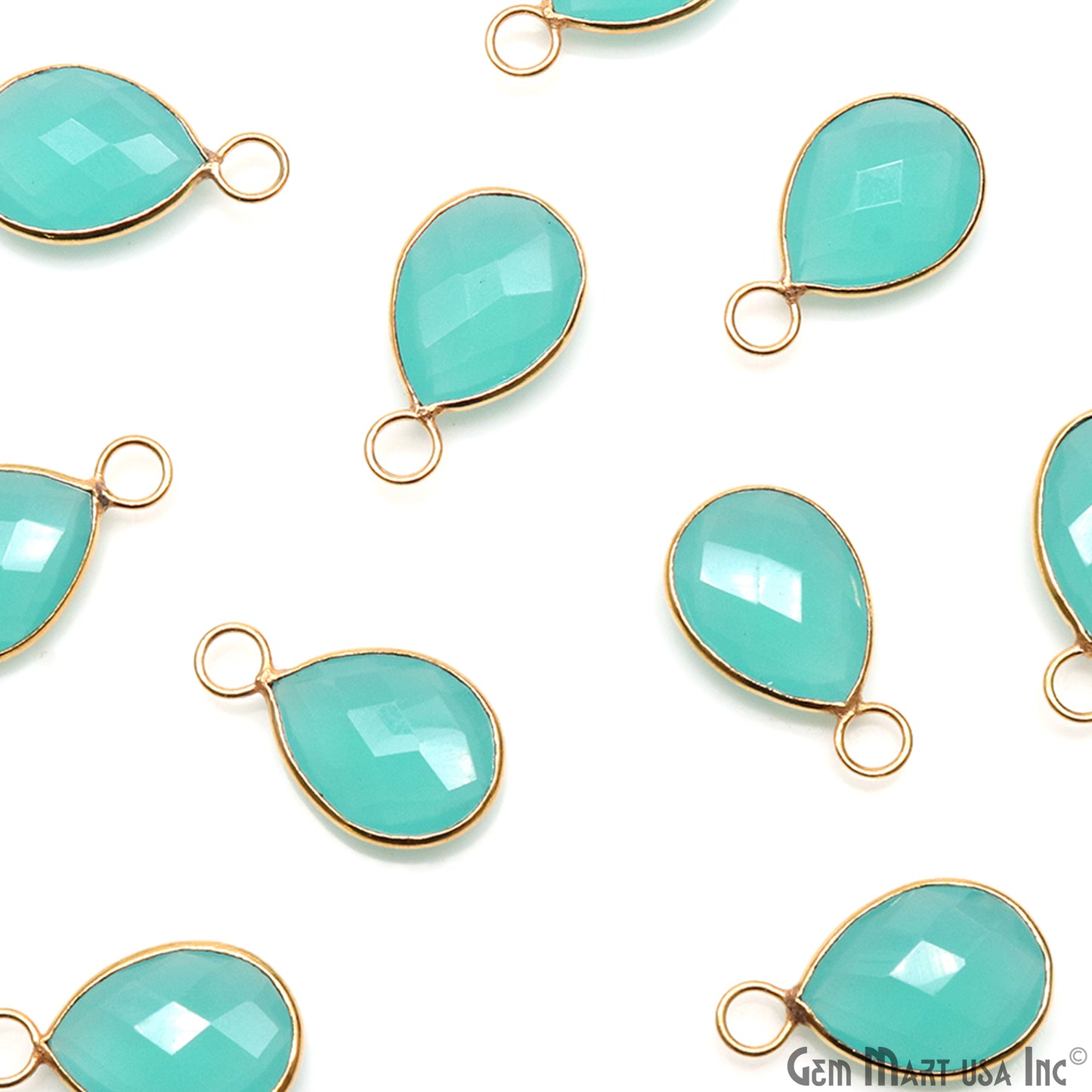 Aqua Chalcedony Pears 12x16mm Gold Plated Single Big Bail Gemstone Connector