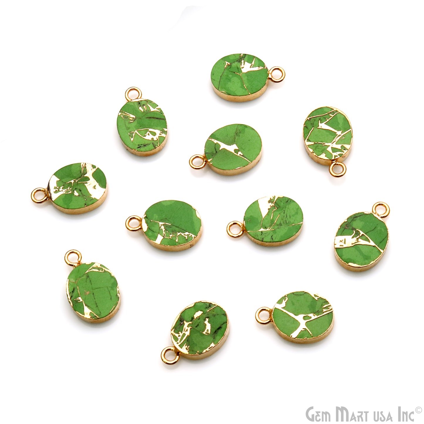 Green Mohave Turquoise Oval 10x12mm Gold Electroplated Single Bail Connector