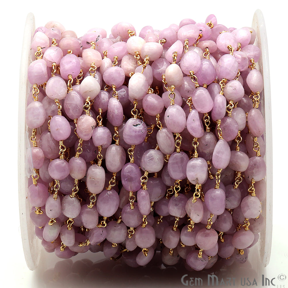 Lavender Rondelle Beads 10x6mm Gold Plated Wire Wrapped Rosary Chain
