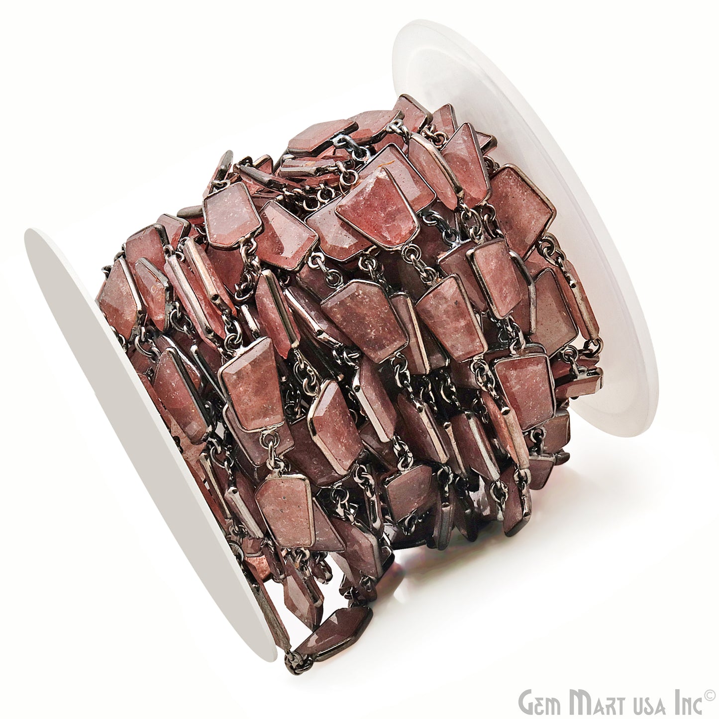 Strawberry Quartz 10-15mm Faceted Free Form Oxidized Bezel Connector Chain