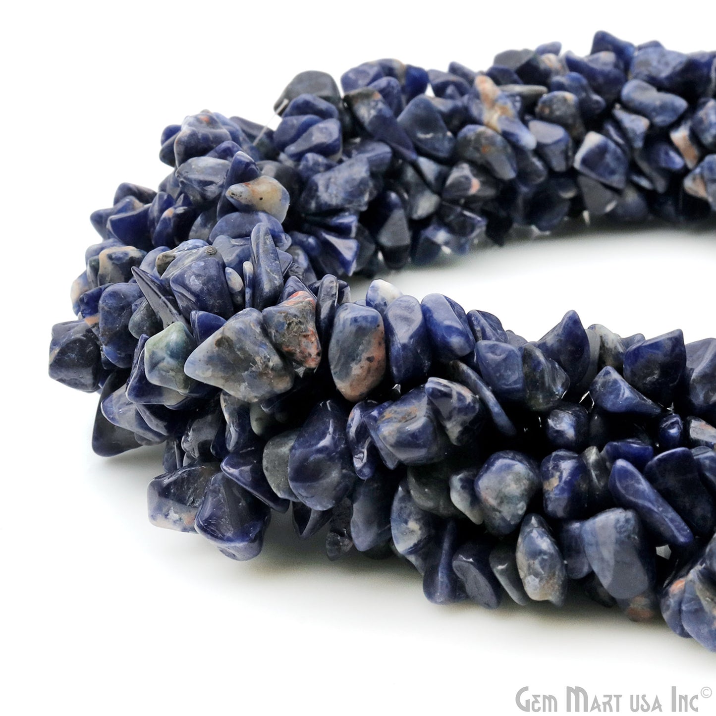Sodalite Chip Beads, 34 Inch, Natural Chip Strands, Drilled Strung Nugget Beads, 7-10mm, Polished, GemmartUSA (CHSD-70004)