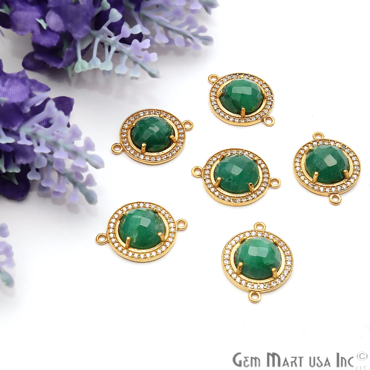 Gemstone 10mm Round Cubic Zirconia Prong Setting Gold Connector (Pick Gemstone) - GemMartUSA