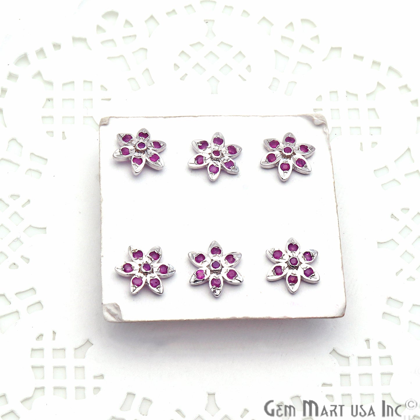 Ruby 9mm Sterling Silver Flower Shape Stud Earring - GemMartUSA