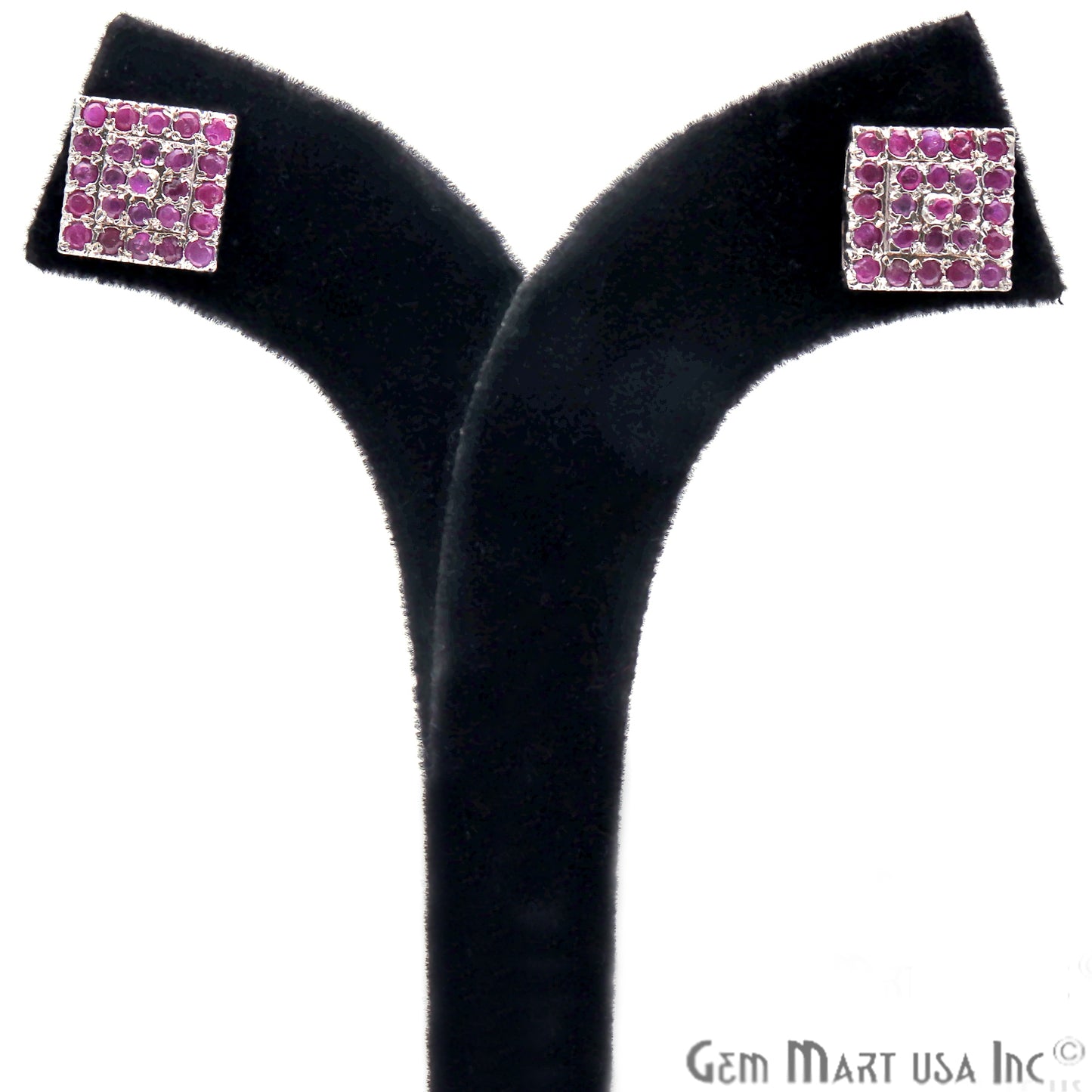 Ruby 12mm Sterling Silver Square Shape Stud Earring - GemMartUSA
