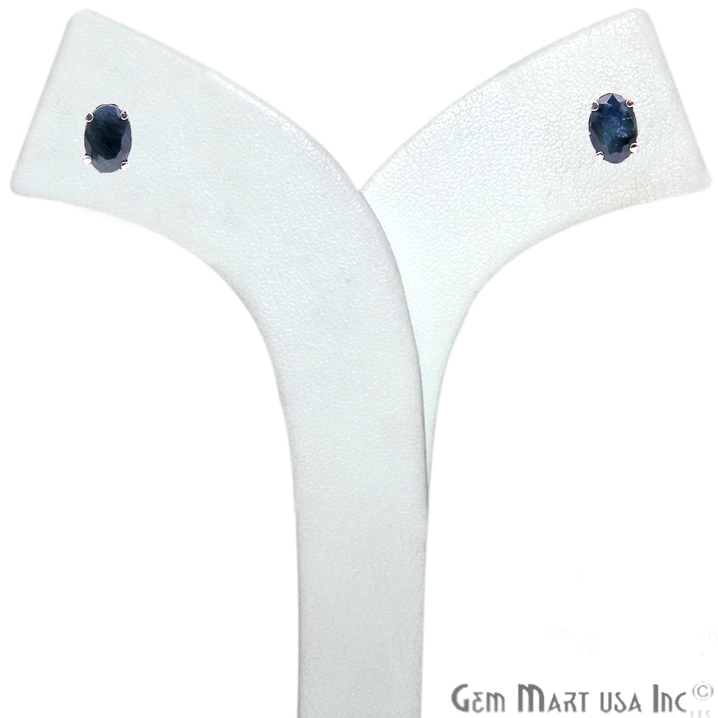 Black Sapphire 5x7mm Sterling Silver Prong Setting Oval Shape Stud Earring - GemMartUSA