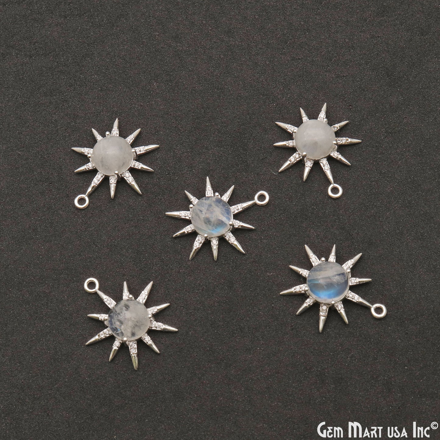 Gemstone Rising Sun Connector Sunburst Pendant Gold Plated 9mm